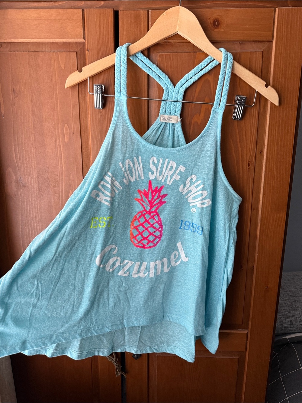 Ron Jon Light Teal Braided Strap Tank Top (Size L)